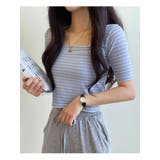 ボーダー柄スクエアネック半袖tシャツ レディース 夏 | VIVID LADY | 詳細画像11 