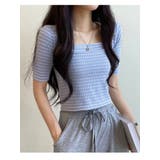 ボーダー柄スクエアネック半袖tシャツ レディース 夏 | VIVID LADY | 詳細画像12 