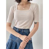 ベージュ | ボーダー柄スクエアネック半袖tシャツ レディース 夏 | VIVID LADY