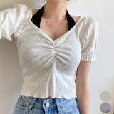 女性らしいシャーリングパフ半袖tシャツ レディース 夏 | VIVID LADY | 詳細画像1
