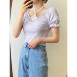 ライトパープル | 女性らしいシャーリングパフ半袖tシャツ レディース 夏 | VIVID LADY