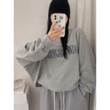 グレー | 春ルーズフィット刺繍ロゴ入りトレーナー長袖トップス レディース Y2K | VIVID LADY