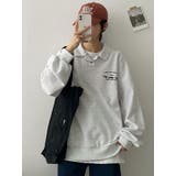 ホワイトメランジ | 春オーバーフィット襟付きロゴ入りトレーナー 長袖トップス レディース | VIVID LADY