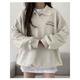 オートミール | 春オーバーフィット襟付きロゴ入りトレーナー 長袖トップス レディース | VIVID LADY