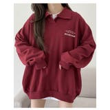 ワイン | 春オーバーフィット襟付きロゴ入りトレーナー 長袖トップス レディース | VIVID LADY