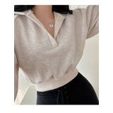 襟付きVネッククロップトレーナー長袖 tシャツ ショート丈 | VIVID LADY | 詳細画像14