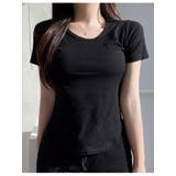 ブラック | Uネックショート丈tシャツ レディース サイドスリット | VIVID LADY