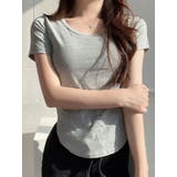 グレー | Uネックショート丈tシャツ レディース サイドスリット | VIVID LADY