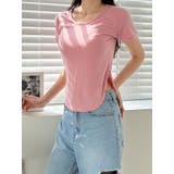 ピンク | Uネックショート丈tシャツ レディース サイドスリット | VIVID LADY