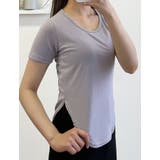 パープル | Uネックショート丈tシャツ レディース サイドスリット | VIVID LADY