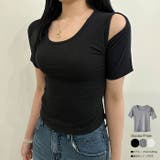 肩スリット半袖tシャツ リブ 無地 | VIVID LADY | 詳細画像1