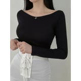 ボートネック長袖tシャツ スリム トップス | VIVID LADY | 詳細画像1