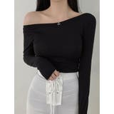 ブラック | ボートネック長袖tシャツ スリム トップス | VIVID LADY