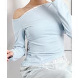 ライトブルー | レース レイヤード風 オフショルダー Tシャツ 長袖 | VIVID LADY