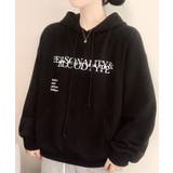 ブラック | すっきりとしたポイントになる配色レタリングのパーカー トップス レディース | VIVID LADY