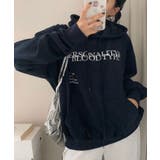 ネイビー | すっきりとしたポイントになる配色レタリングのパーカー トップス レディース | VIVID LADY