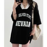 ブラック | ロゴ入りⅤネックtシャツ レディース 配色 | VIVID LADY
