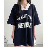 ネイビー | ロゴ入りⅤネックtシャツ レディース 配色 | VIVID LADY