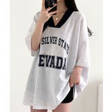 ホワイトメランジ | ロゴ入りⅤネックtシャツ レディース 配色 | VIVID LADY