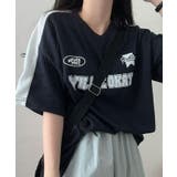ネイビー | ロゴ入りⅤネックtシャツ レディース ブロークコア | VIVID LADY