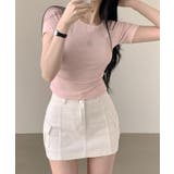ピンク | サイドシャーリング入り半袖Tシャツ レディース 夏 | VIVID LADY