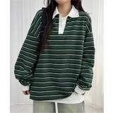 配色襟 ラガーシャツ風 ボーダートップス | VIVID LADY | 詳細画像1 