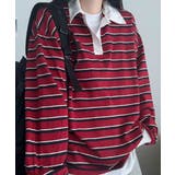 配色襟 ラガーシャツ風 ボーダートップス | VIVID LADY | 詳細画像6 