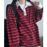 配色襟 ラガーシャツ風 ボーダートップス | VIVID LADY | 詳細画像7 