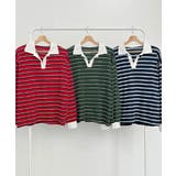 配色襟 ラガーシャツ風 ボーダートップス | VIVID LADY | 詳細画像16 