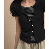 ネイビー | レイヤード風カーディガン Tシャツ 半袖 | VIVID LADY