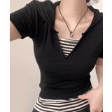 ブラック | キャミソールレイヤード風 スリムTシャツ フード付き | VIVID LADY