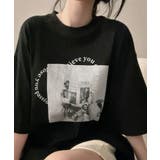 ブラック | ハート文字プリント ボクシー 半袖Tシャツ | VIVID LADY