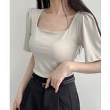 ベージュ | ショルダーギャザー 半袖Tシャツ | VIVID LADY