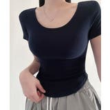 ネイビー | ラウンドヘム ショート丈 半袖Tシャツ | VIVID LADY