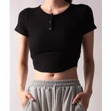 ブラック | リブヘンリーネック半袖Tシャツ | VIVID LADY