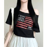 ブラック | オフショルダー クロップド半袖Tシャツ | VIVID LADY