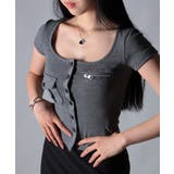 グレー | スリムフィットジッパーポケットTシャツ | VIVID LADY