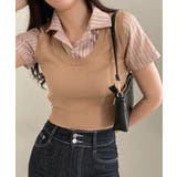 ベージュ | ベスト&シャツレイヤード風 半袖トップス | VIVID LADY