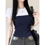 バストラインバイカラー半袖Tシャツ | VIVID LADY | 詳細画像3