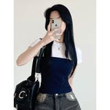 バストラインバイカラー半袖Tシャツ | VIVID LADY | 詳細画像7