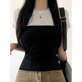 ブラック | バストラインバイカラー半袖Tシャツ | VIVID LADY