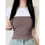 ブラウン | バストラインバイカラー半袖Tシャツ | VIVID LADY