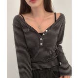 ボーダー柄Vネックヘンリーネックトップス | VIVID LADY | 詳細画像1