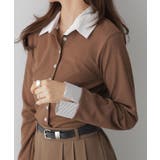 ブラウン | フェイクレイヤードシャツ風カーディガン | VIVID LADY