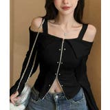 ブラック | 肩紐付きオフショルダーダブルジップトップス | VIVID LADY