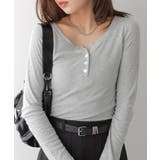 グレー | ヘンリーネックリブトップス | VIVID LADY