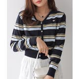 ミックスボーダーVネックカーディガン | VIVID LADY | 詳細画像1