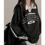 ブラック | 【裏起毛】カレッジロゴ スリーブライン ポロカラースウェット | VIVID LADY