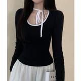 配色パイピング チョーカー風リボン 長袖Tシャツ | VIVID LADY | 詳細画像10 