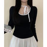 配色パイピング チョーカー風リボン 長袖Tシャツ | VIVID LADY | 詳細画像11 
